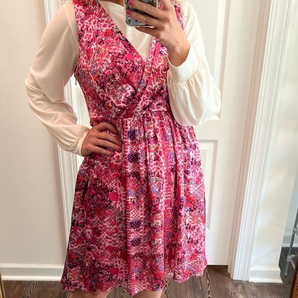 Cynthia by Cynthia Rowley Hi Lo sleeveless pink print dress fully lined